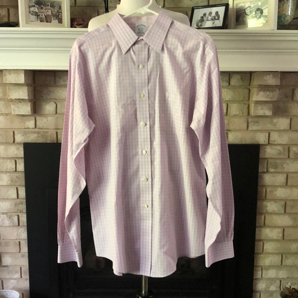 Brooks Brothers Classic Long Sleeve Button Down Lavender Plaid Shirt size 16/36
